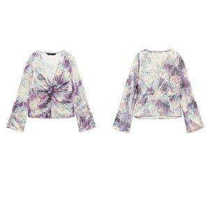 ZARA SATIN EFFECT PRINTED TOP PURPLE | 8351/245